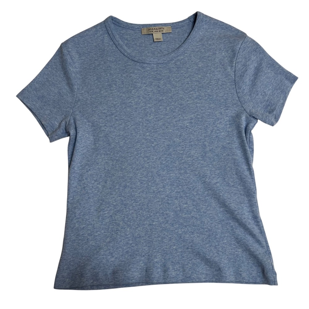 All Saints Blue Short Sleeve Stevie Crew Neck Tee Shirt SZ 4 Minimalist Everyday